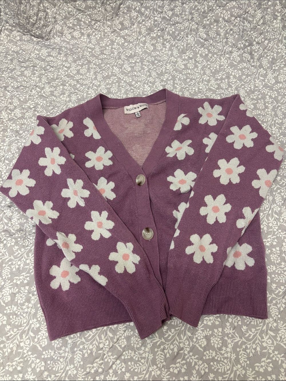 Willow & Wisp Purple Floral Button Cardigan